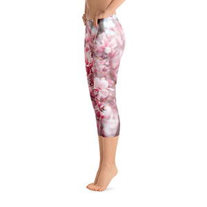 Capri Leggings - Japanese Magnolias - Saucer Magnolias - Jane Magnolias - Pink Flowers