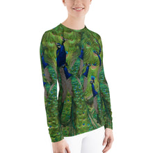 Load image into Gallery viewer, Women&#39;s Rash Guard - Peacock Sun Shirt - Peacock Tennis Shirt - Peacock Swim Shirt