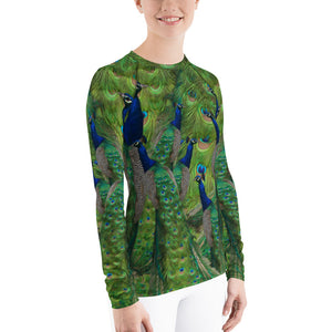 Women's Rash Guard - Peacock Sun Shirt - Peacock Tennis Shirt - Peacock Swim Shirt