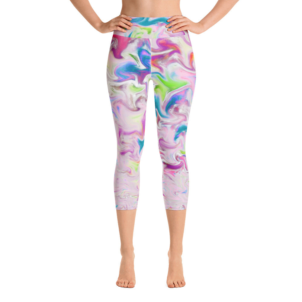 Yoga Capri Leggings - Pink Pastel Abstract