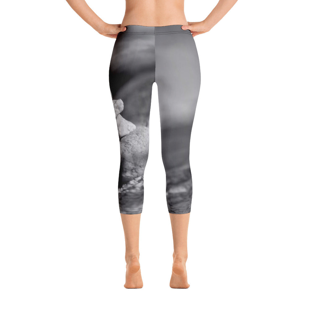 Capri Leggings- Rock Stacking - Yoga Leggings - Black and White Leggings