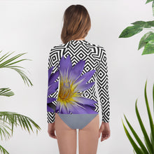 Load image into Gallery viewer, Youth Rash Guard- Purple Water Lily Swim Shirt