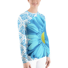 Load image into Gallery viewer, Pastel Blue Flower - Pastel Yellow and Blue - Floral Rash Guard