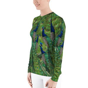 Women's Rash Guard - Peacock Sun Shirt - Peacock Tennis Shirt - Peacock Swim Shirt