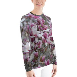 Women's Rash Guard - Japanese Magnolia - Jane Magnolia  - Pink Floral