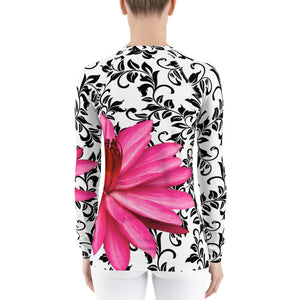 Women's Rash Guard - Water Lily - Pink Floral Shirt - UPF Shirt