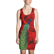 Load image into Gallery viewer, Fitted Dress - Peacock and Roses