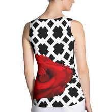 Load image into Gallery viewer, Red Rose Tank Top - Red Rose - Red Rose with Black and White Pattern Background