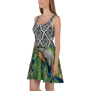 Skater Dress - Peacock and Elegant Black and White Design