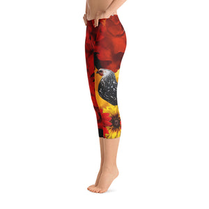 Capri Leggings - Chicken - Flowers - Red Flowers