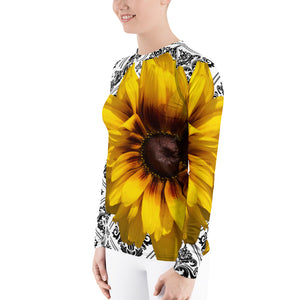 Rash guard - Swim Shirt - Sun Shirt - UPF Shirt - Sunflower Floral Shirt