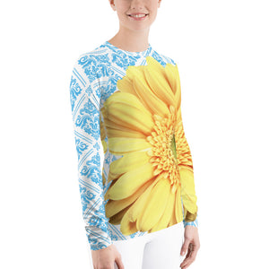 Pastel Yellow Flower - Pastel Yellow and Blue - Floral Rash Guard