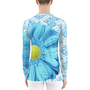 Pastel Blue Flower - Pastel Yellow and Blue - Floral Rash Guard