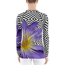 Load image into Gallery viewer, Women&#39;s Rash Guard - Purple Water Lily - Water Lily - Swim Shirt - UPF Shirt - Sun Shirt - Tennis Shirt