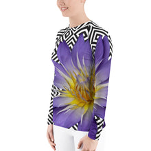 Load image into Gallery viewer, Women&#39;s Rash Guard - Purple Water Lily - Water Lily - Swim Shirt - UPF Shirt - Sun Shirt - Tennis Shirt