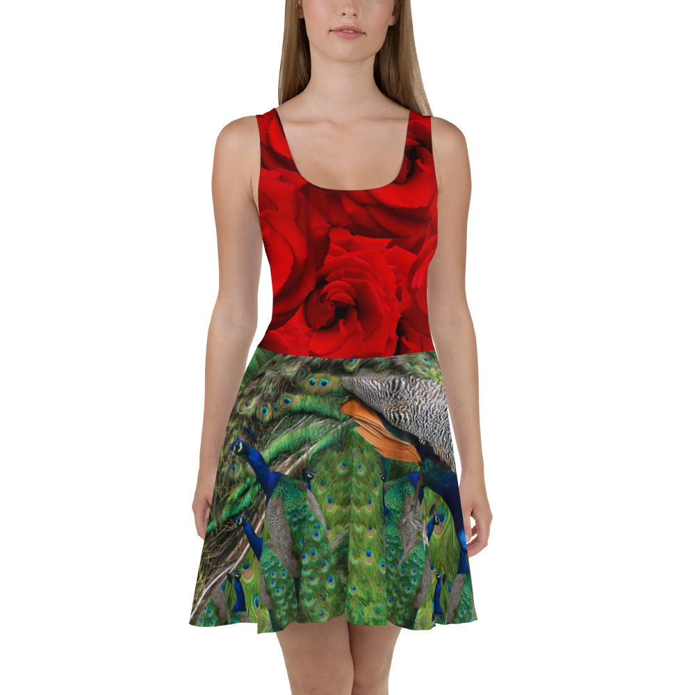 Skater Dress - Roses and Peacocks