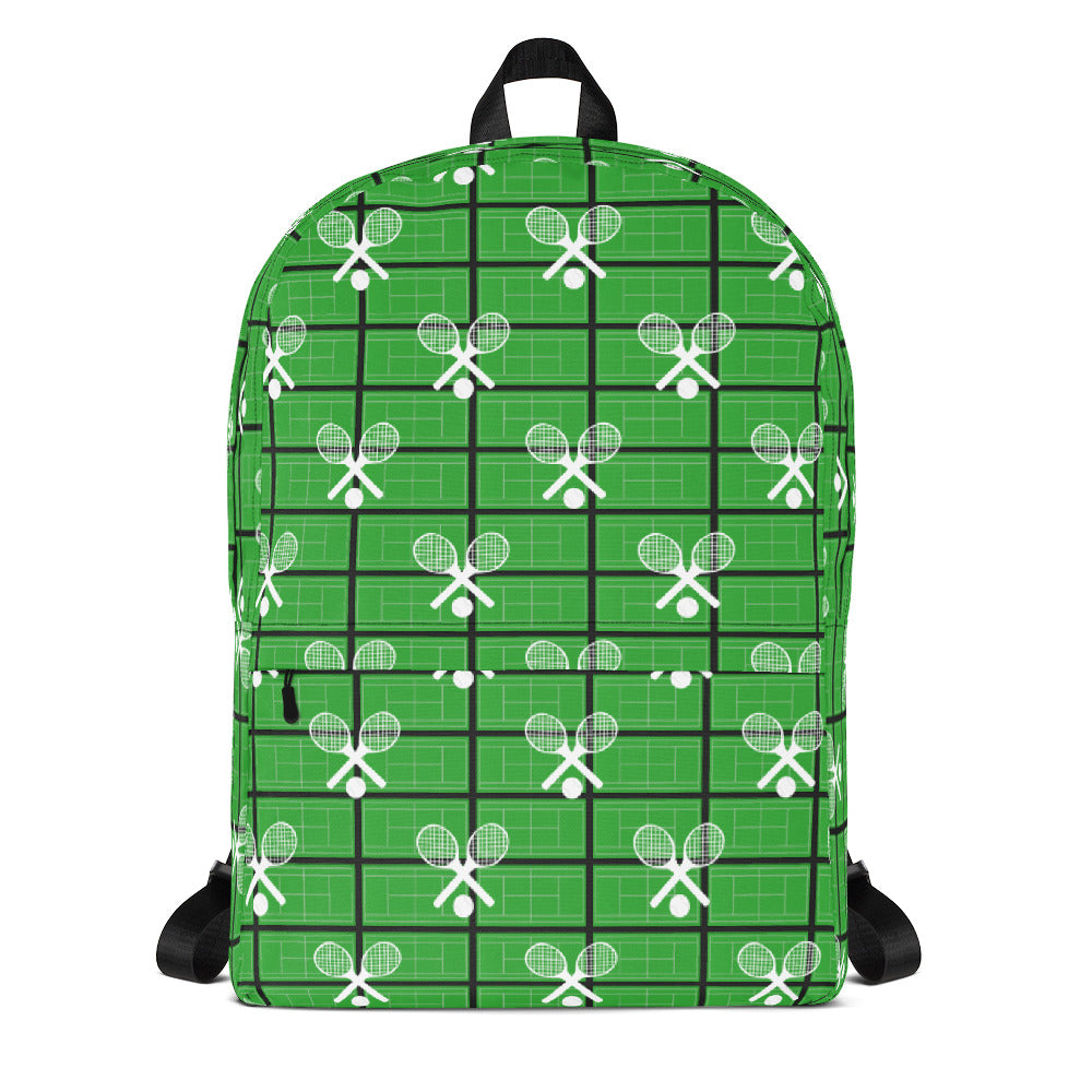 Tennis Theme Backpack - Tennis Courts, Racquets and Balls