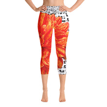 Load image into Gallery viewer, Yoga Capri Leggings - Bold Orange Flower Pattern