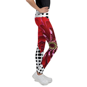 Youth Leggings - Bold Red Floral Print