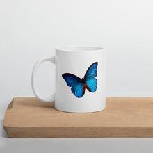 Load image into Gallery viewer, White glossy mug - Blue Butterfly - Colorful - Happy Coffee Mug