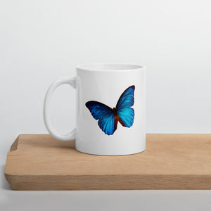 White glossy mug - Blue Butterfly - Colorful - Happy Coffee Mug