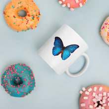 Load image into Gallery viewer, White glossy mug - Blue Butterfly - Colorful - Happy Coffee Mug