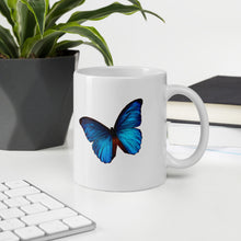 Load image into Gallery viewer, White glossy mug - Blue Butterfly - Colorful - Happy Coffee Mug