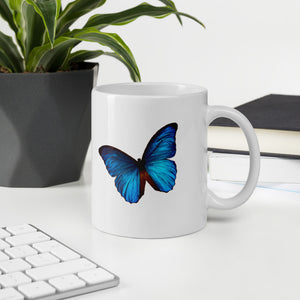 White glossy mug - Blue Butterfly - Colorful - Happy Coffee Mug