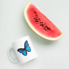 Load image into Gallery viewer, White glossy mug - Blue Butterfly - Colorful - Happy Coffee Mug