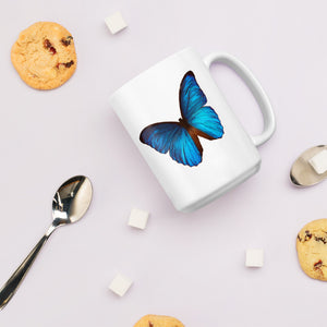 White glossy mug - Blue Butterfly - Colorful - Happy Coffee Mug