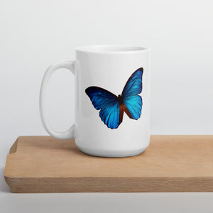 White glossy mug - Blue Butterfly - Colorful - Happy Coffee Mug