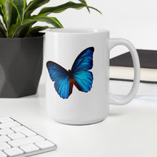 Load image into Gallery viewer, White glossy mug - Blue Butterfly - Colorful - Happy Coffee Mug